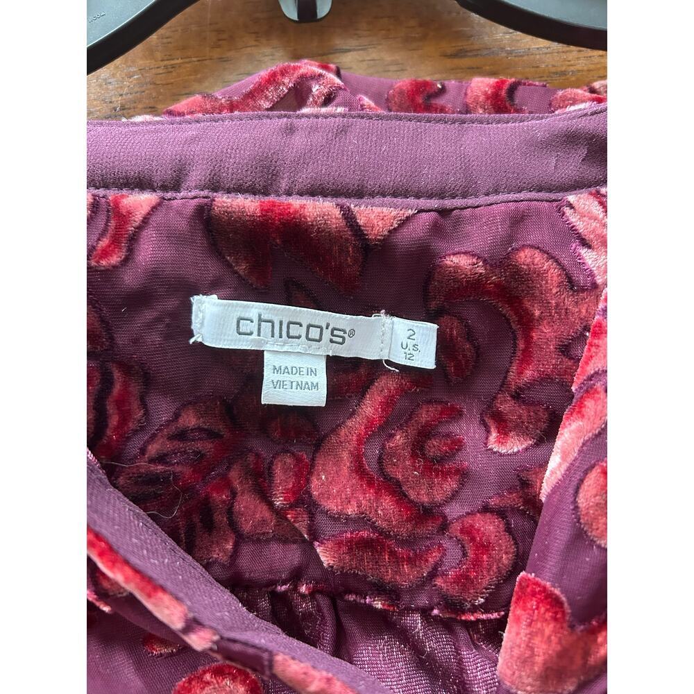 Chicos sheer velvet burgundy statement blouse size 2 U.S 12​ - Picture 11 of 12